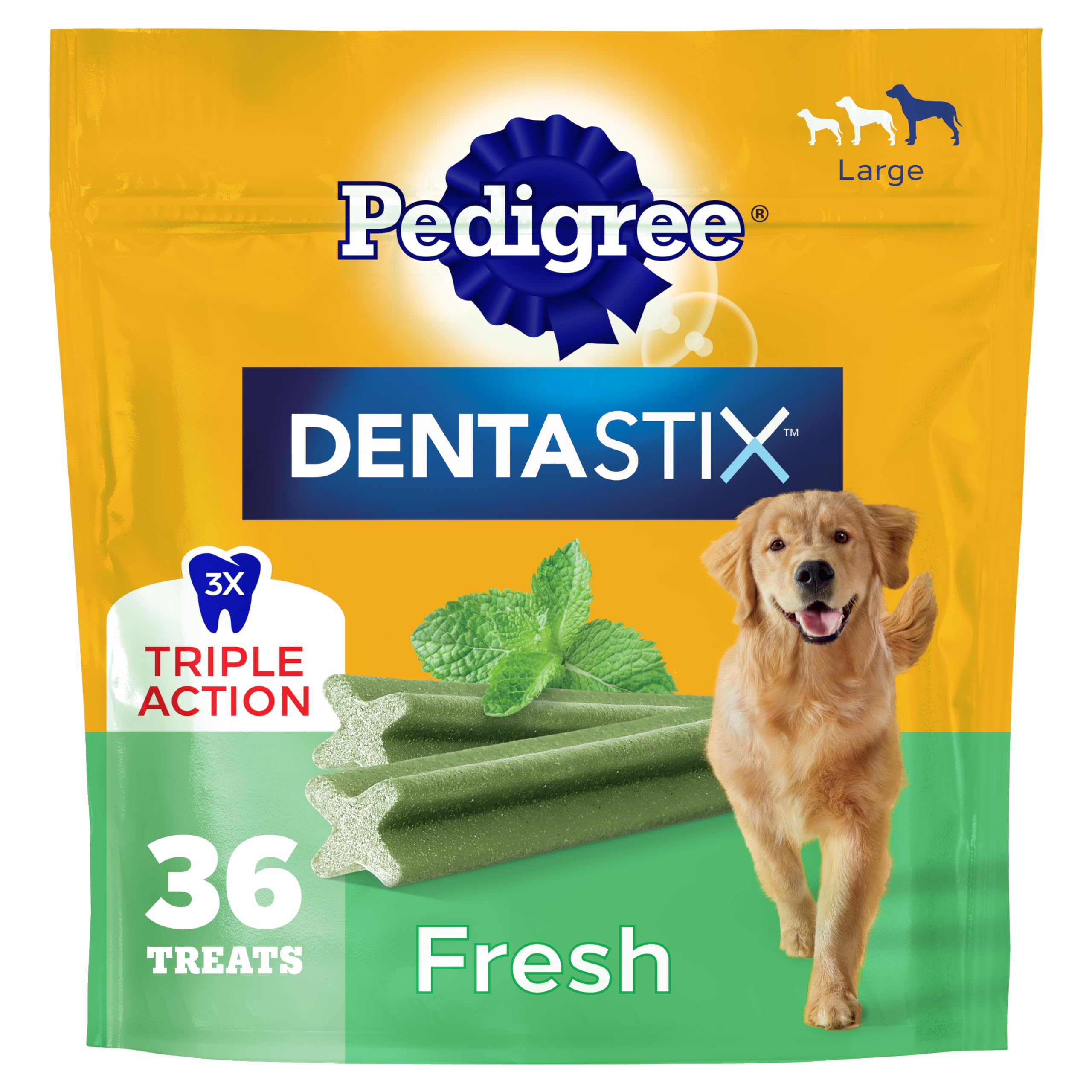 Pedigree Dentastix bolsa de 0,85 kg para perros grandes, cuidado dental diario.
