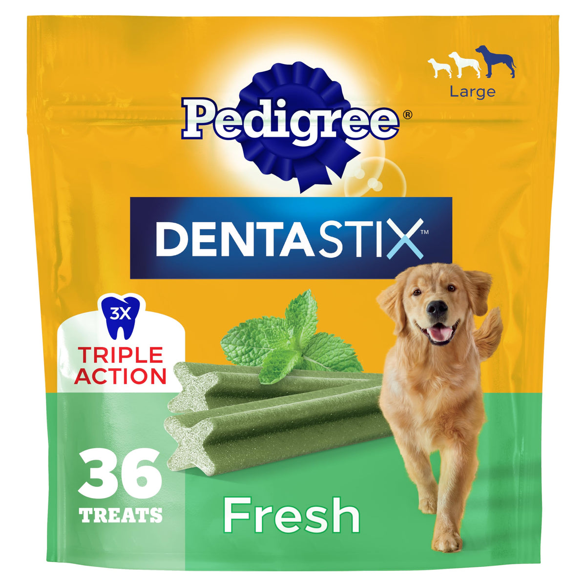 Pedigree Dentastix bolsa de 0,85 kg para perros grandes, cuidado dental diario.