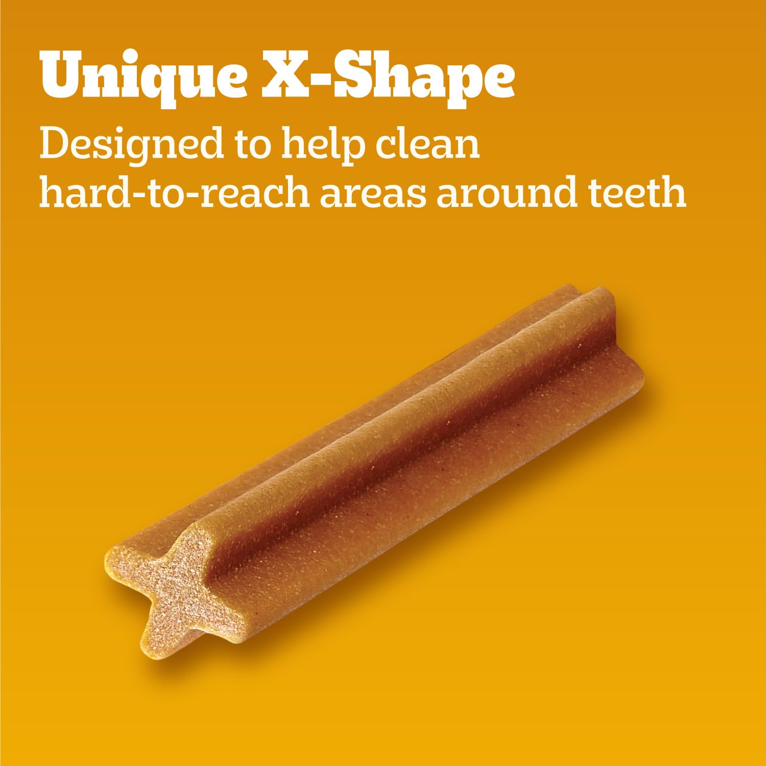 Pedigree Dentastix diseño en X ayuda a limpiar áreas difíciles alrededor de los dientes