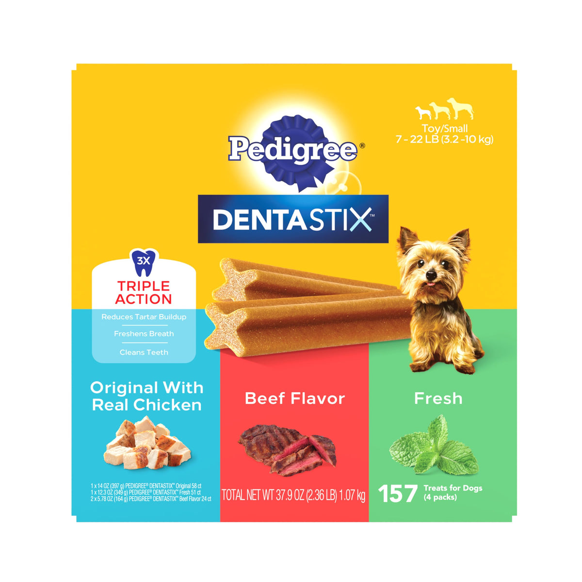 Pedigree Dentastix empaque de variedad para perros pequeños, ideal para rutina diaria de cuidado bucal