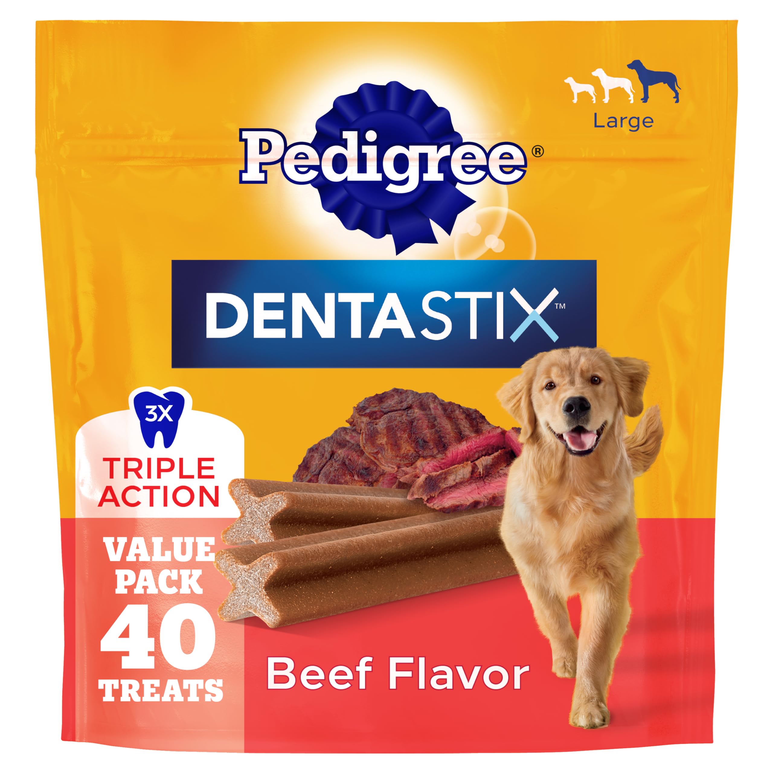 Pedigree Dentastix grande en bolsa, ideal para el cuidado dental diario.