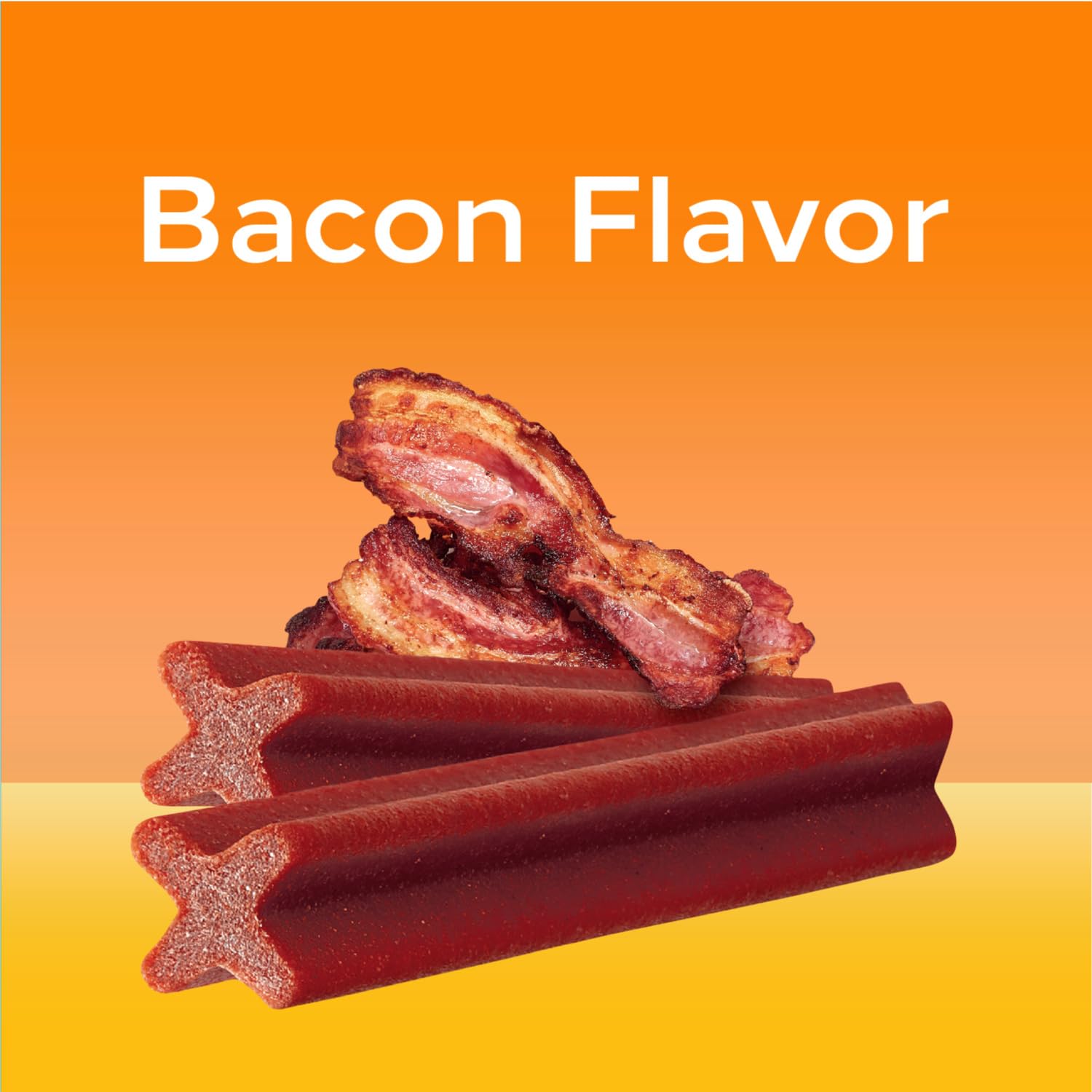 Pedigree Dentastix large-breed bacon flavor close-up on chews.