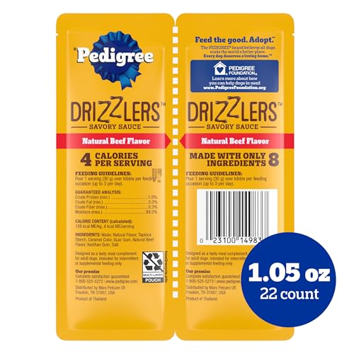 Pedigree Drizzlers salsa sabrosa de carne realza sabor sin perder crocancia.