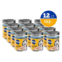Pedigree alta proteína, lata para adultos, comida húmeda con pollo real.