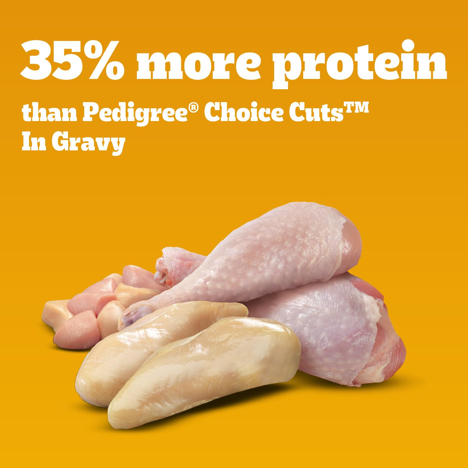 Pedigree alta proteína, sabor pavo real, en salsa sabrosa.