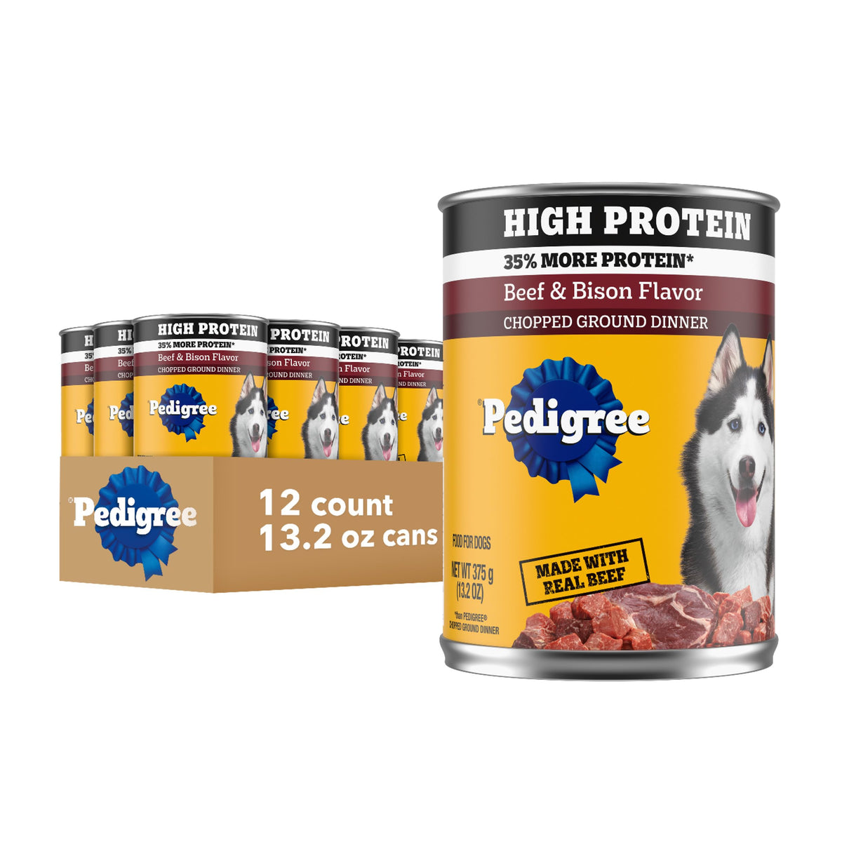 Pedigree lata para perro con ternera y bison, alta proteína.