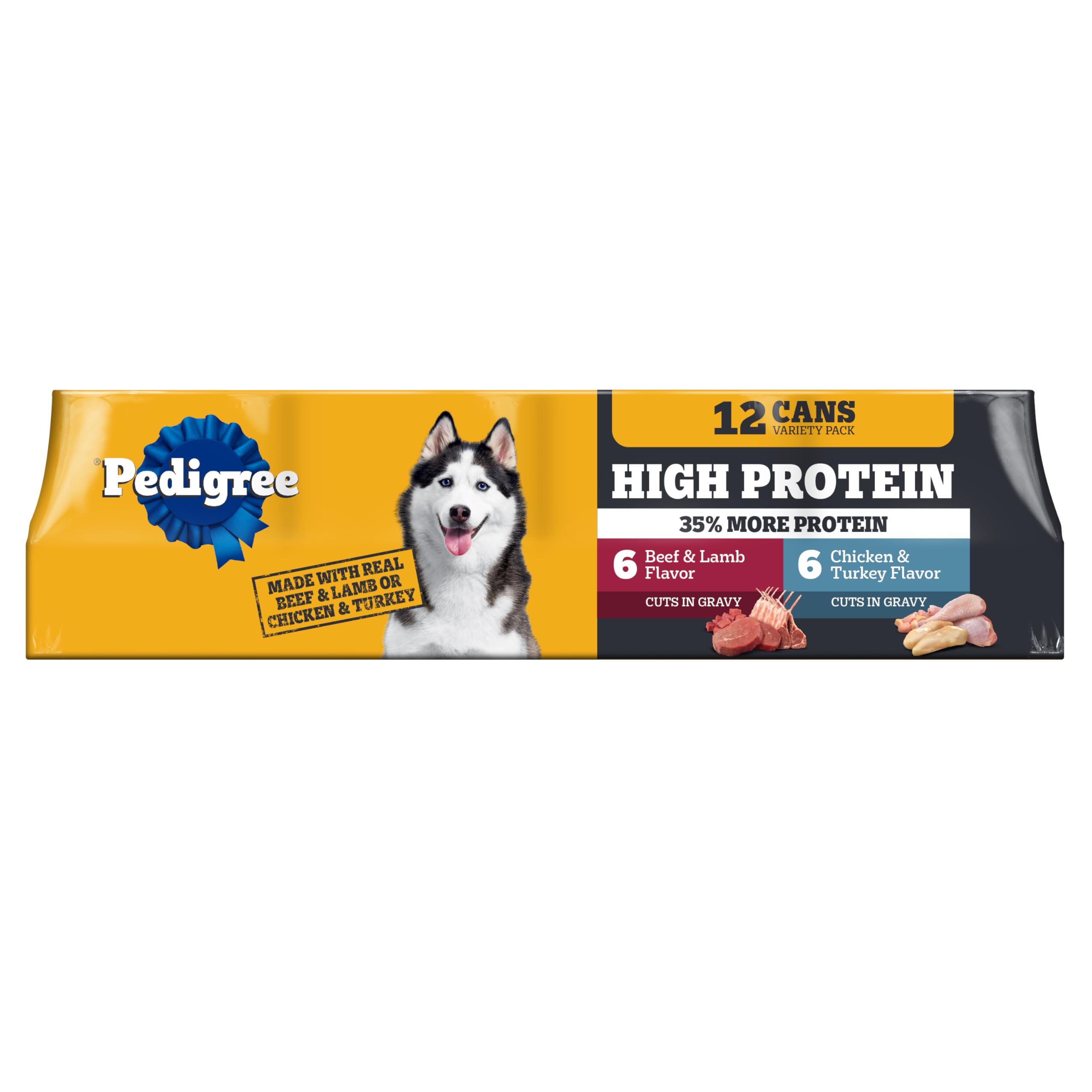 Pedigree proteína en lata para perro adulto, apertura fácil.