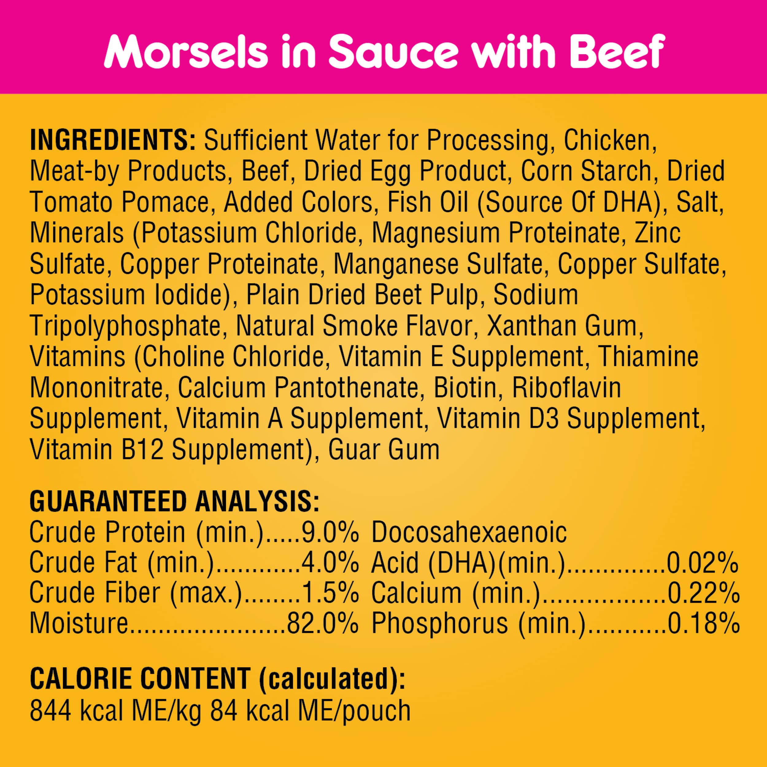 Pedigree Puppy Morsels con carne, detalle de trocitos jugosos.