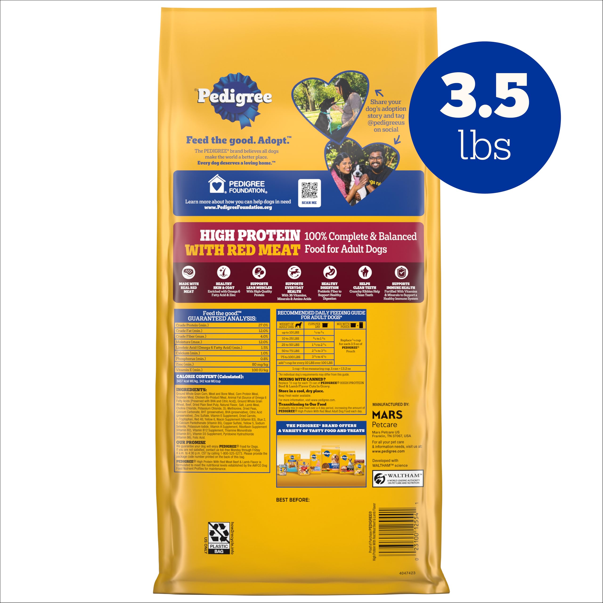 Pedigree sin jarabe de maíz con alto-fructosa en la fórmula.