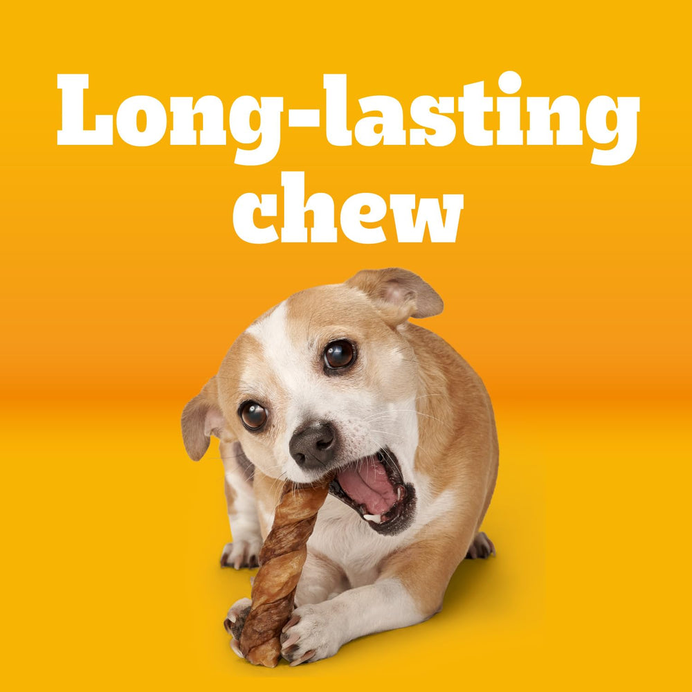 Pedigree Twisty Chews: diseño entretejido de dos cuerdas para masticación duradera.