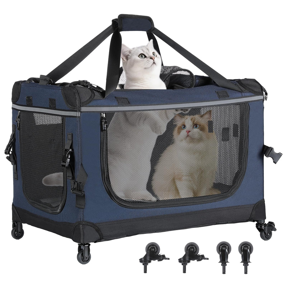 Pegic transportín para gatos, interior espacioso y plegable con ruedas para viaje cómodo.