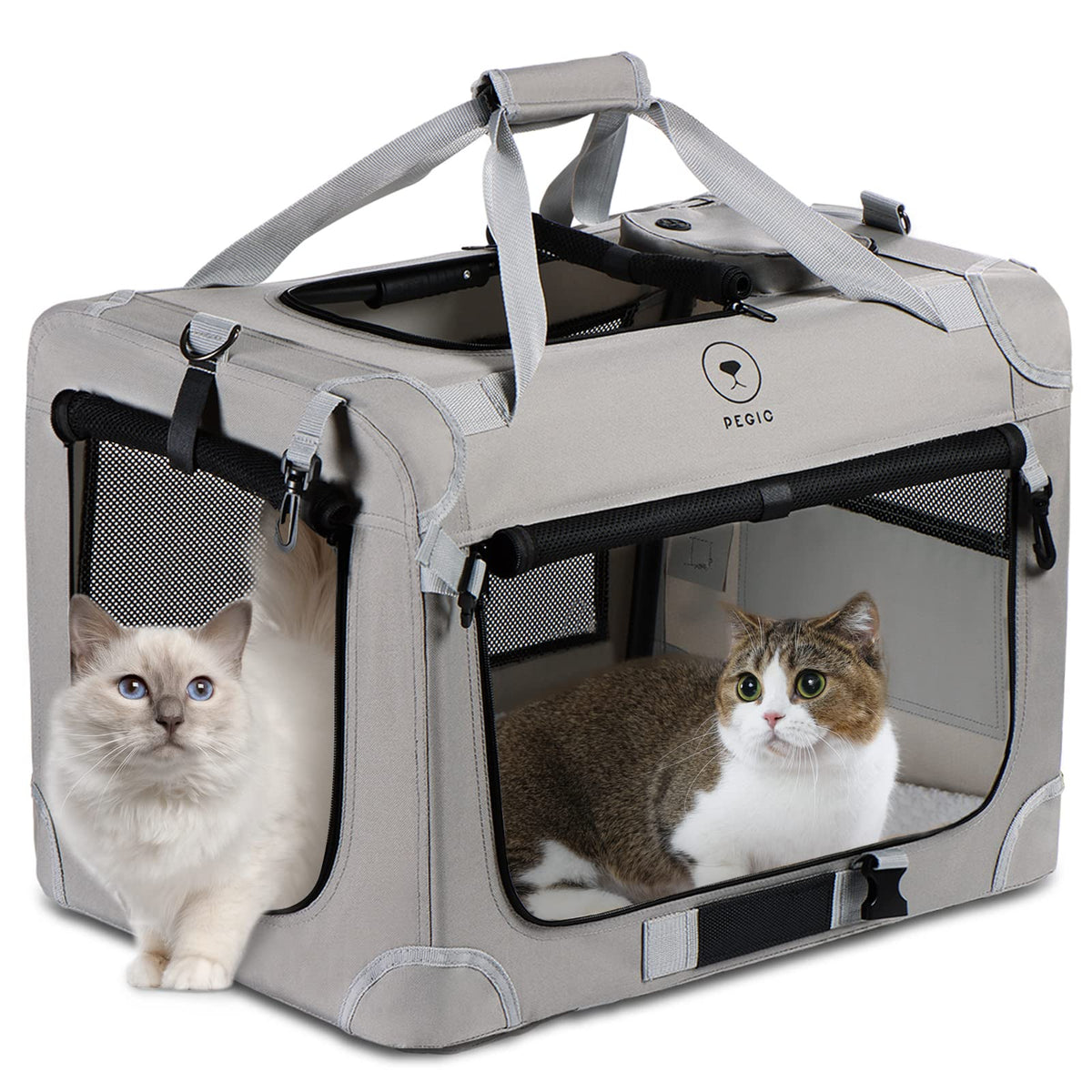 Pegic transportín extragrande para gatos, vista de configuración rápida para dos felinos