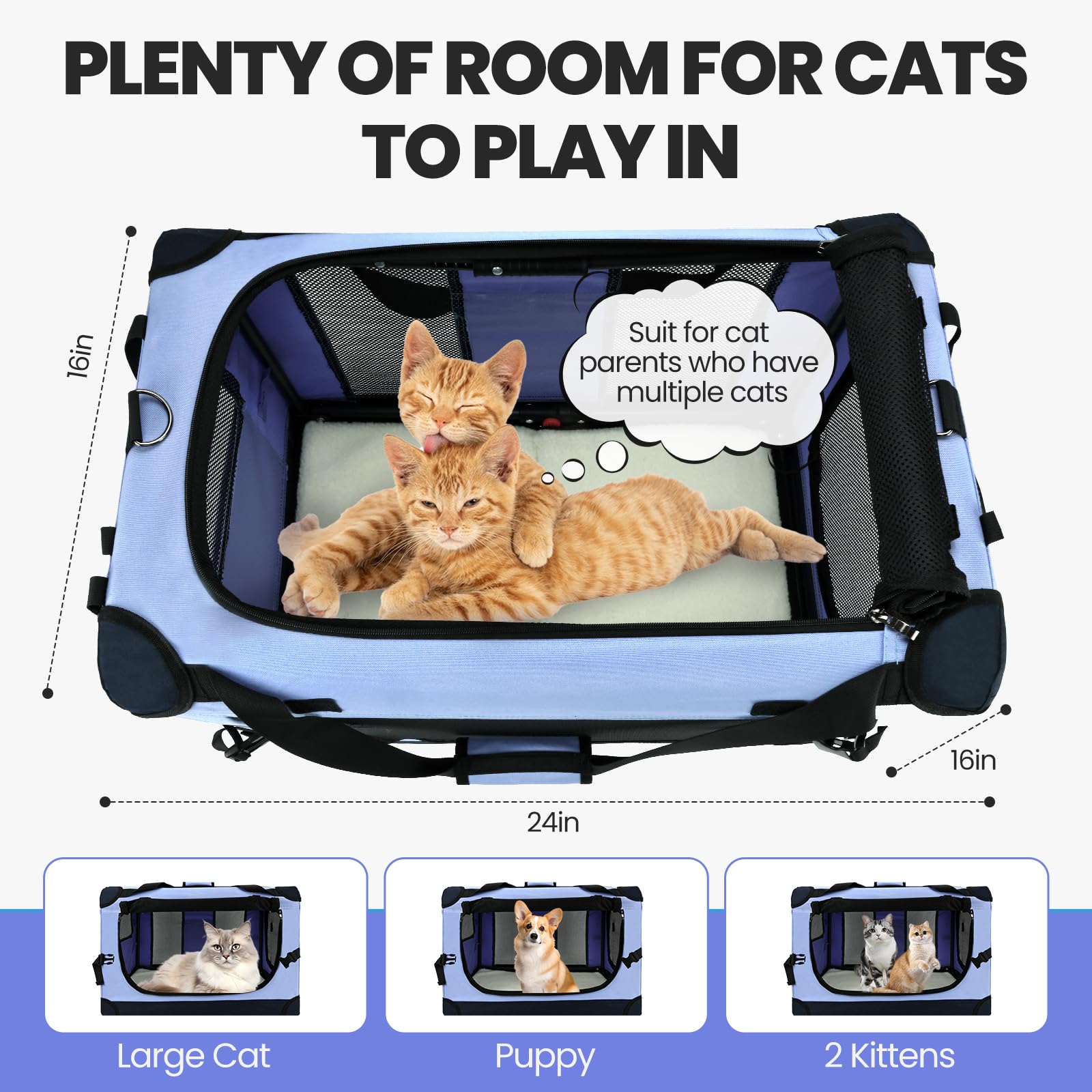 PEGIC portadora de gato con ventanas de malla para buena ventilación.