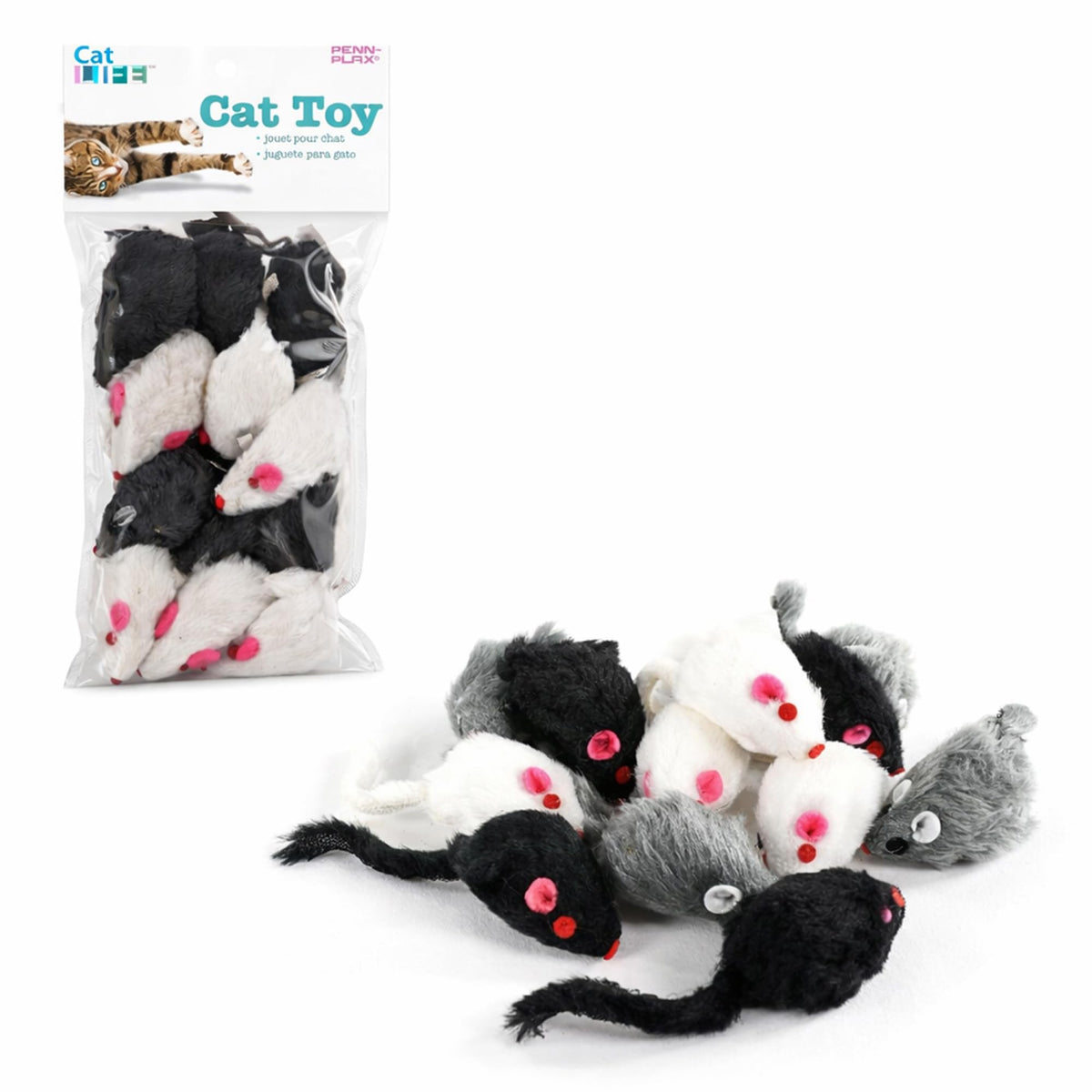 Penn-Plax Play Fur Mice: empaque de 12 ratones para juego interactivo