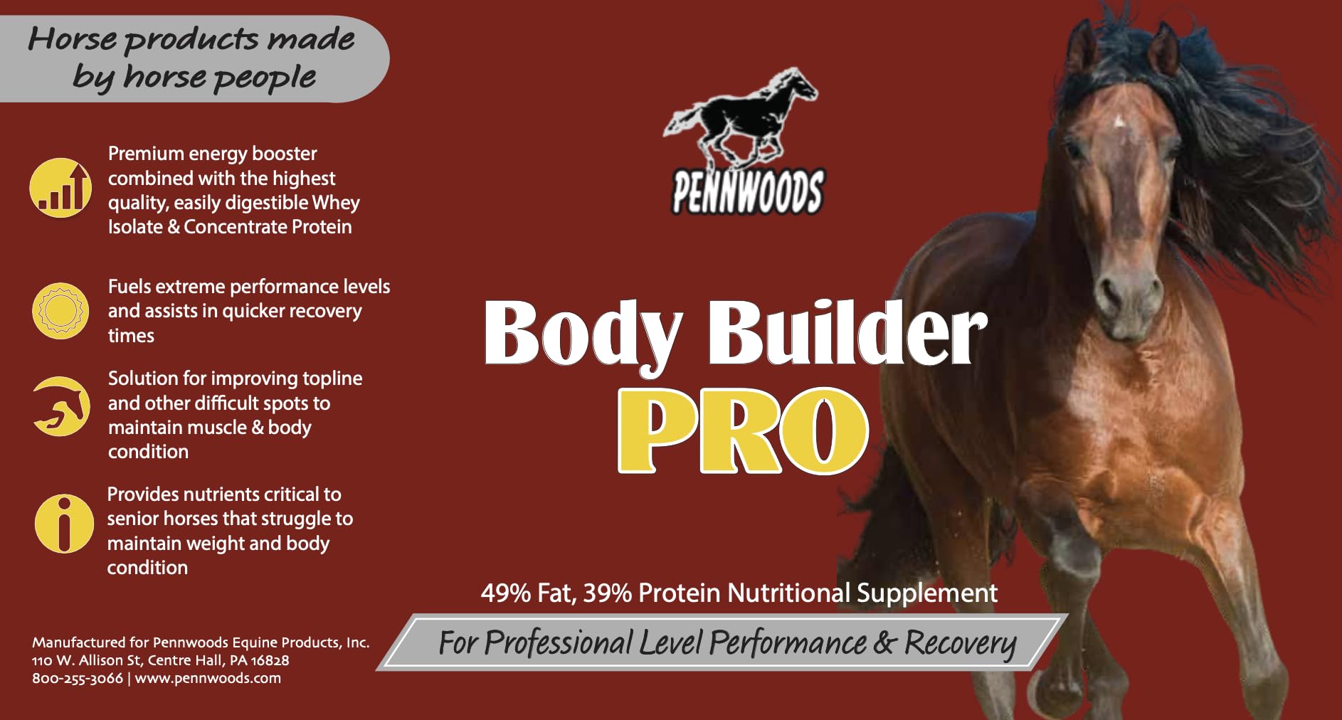 Pennwoods Body Builder Pro proteina-grasa-alta, energía para caballos