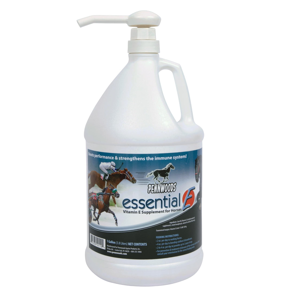 Pennwoods Essential E, botella en vertido, suplementación diaria para caballos.