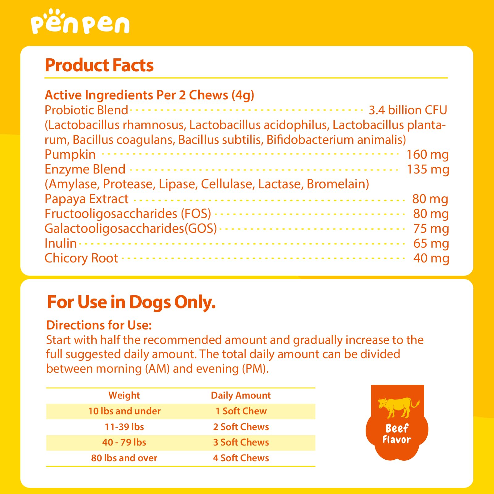 PENPEN Probióticos para perros: ingredientes naturales para apoyo digestivo diario.