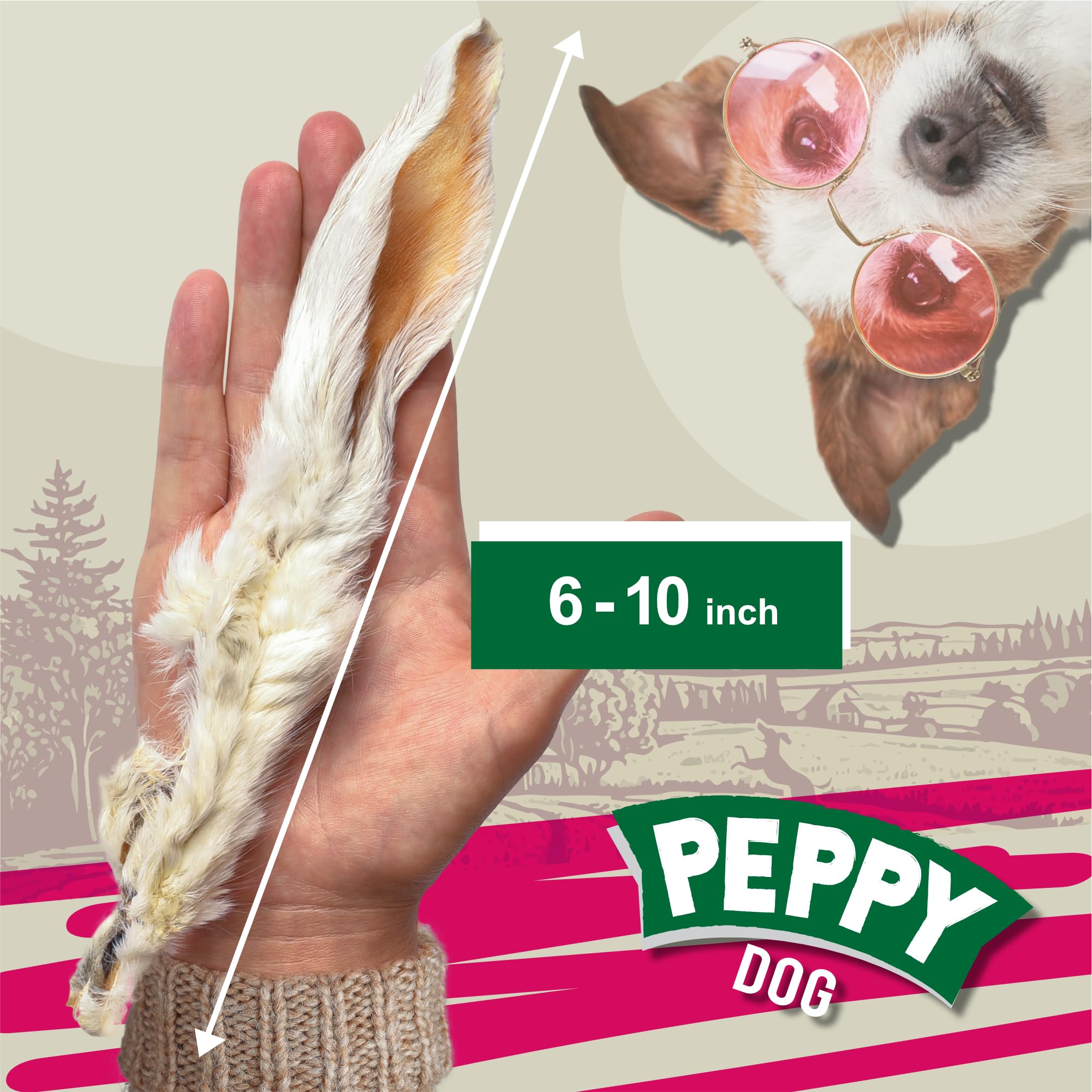 PEPPY DOG Orejas de conejo con pelo: textura crujiente para masticación diaria.
