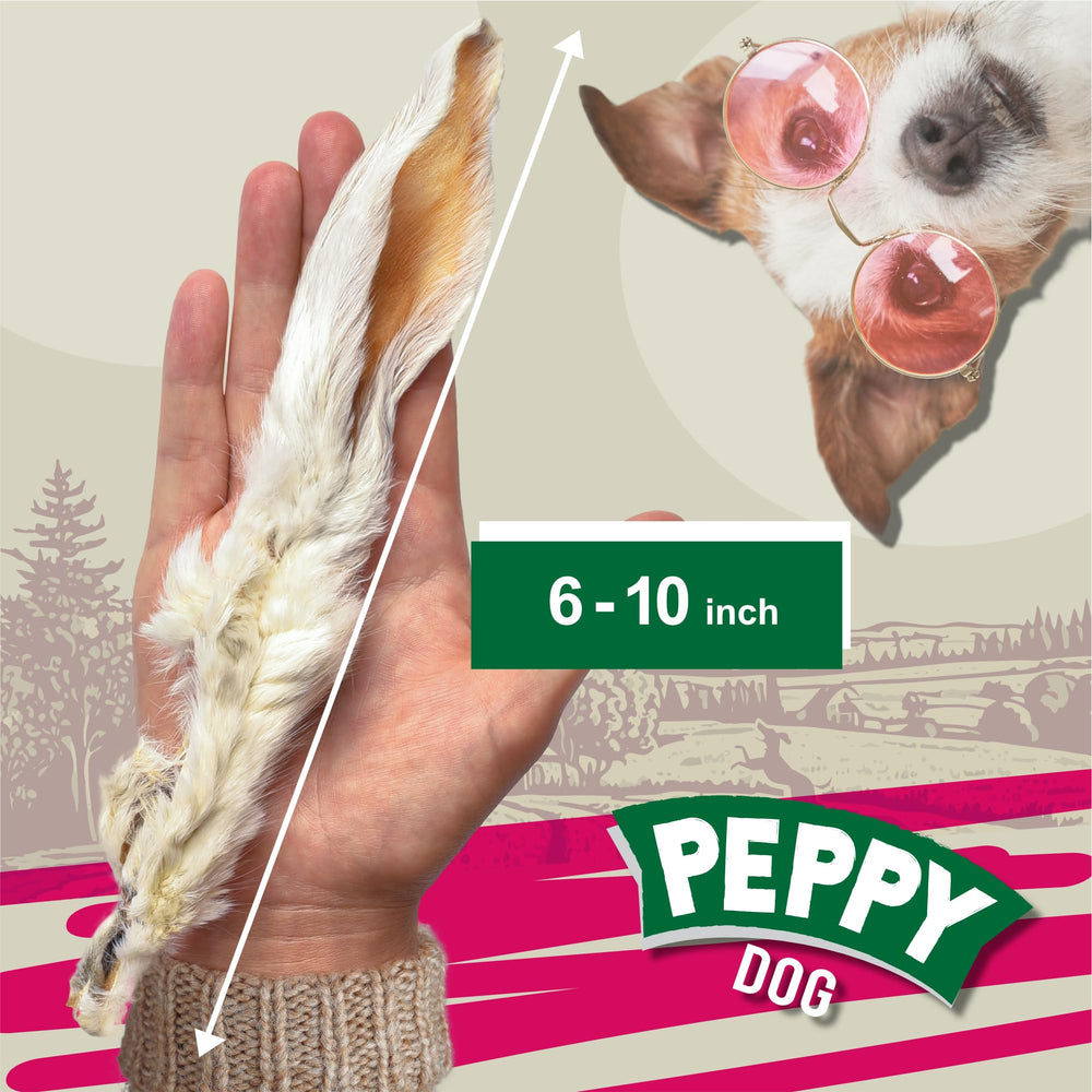 PEPPY DOG Orejas de conejo con pelo: textura crujiente para masticación diaria.