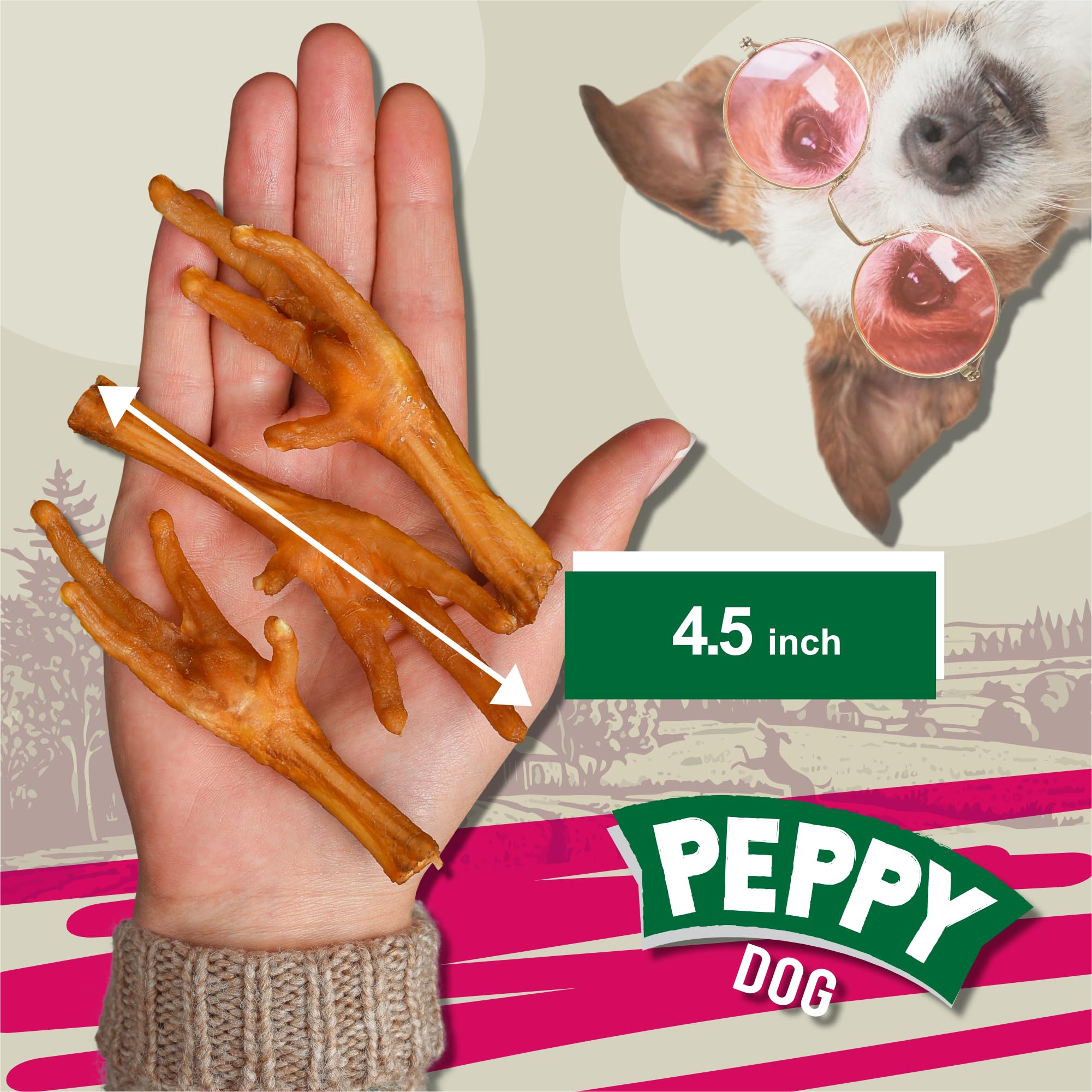 PEPPY DOG Huesos de Pollo, primer plano con textura deshidratada para masticar seguro