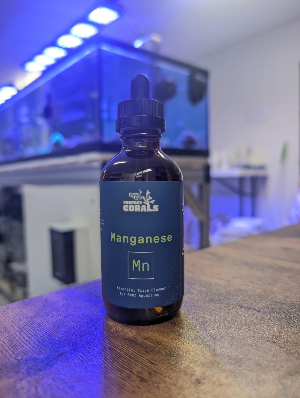 Perfect Corals Manganeso 120 mL, dosis en agua marina para apoyar enzimas y funciones metabólicas.
