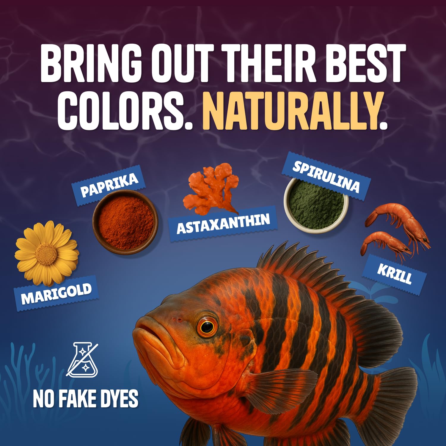 Perky Fins gránulos depredador para cíclidos: mejora coloración gracias a nutrientes marinos.