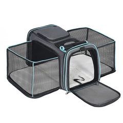 Pesen transportín expandible para mascotas con espacio lateral mayor para moverse.
