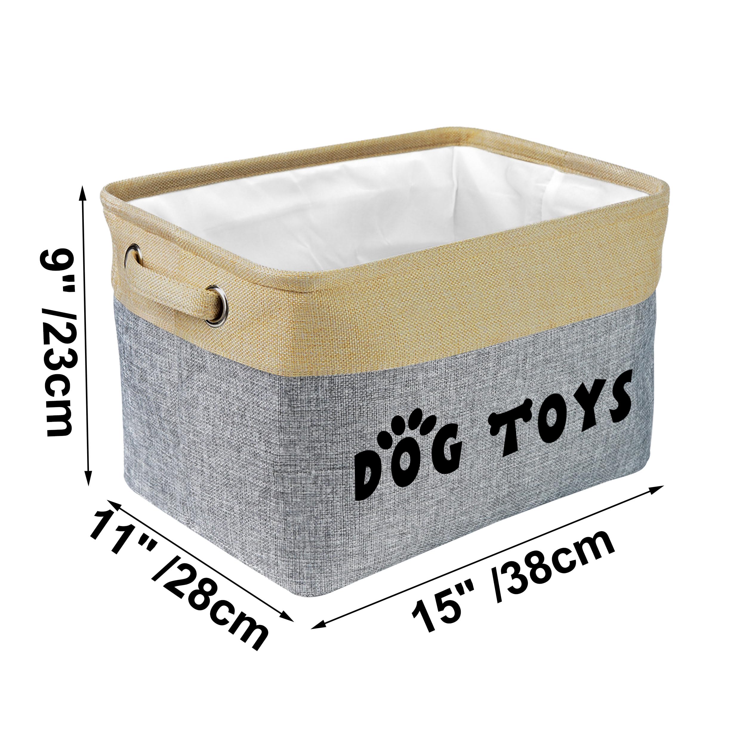 PET ARTIST cesto-bolsa-juguetes-perro-gris práctico para el salón.