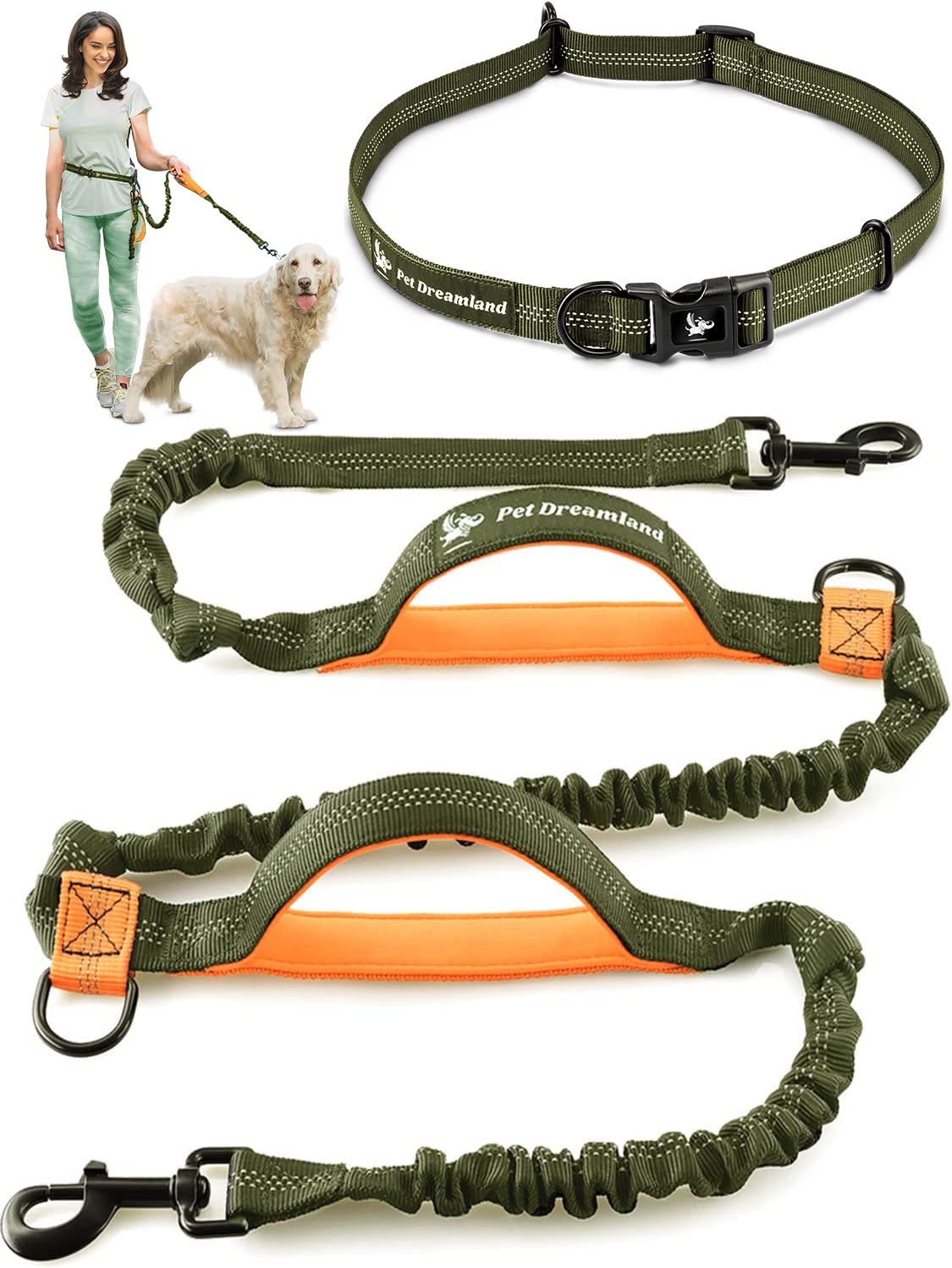 Pet Dreamland, correa manos libres para perro grande, ideal para correr y caminar sin cansancio.