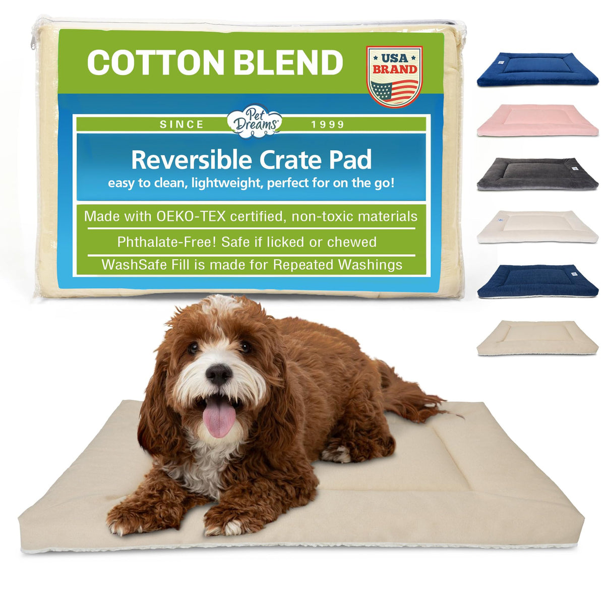 Pet Dreams almohadilla para jaula de perro lavable en khaki 24p, uso diario.