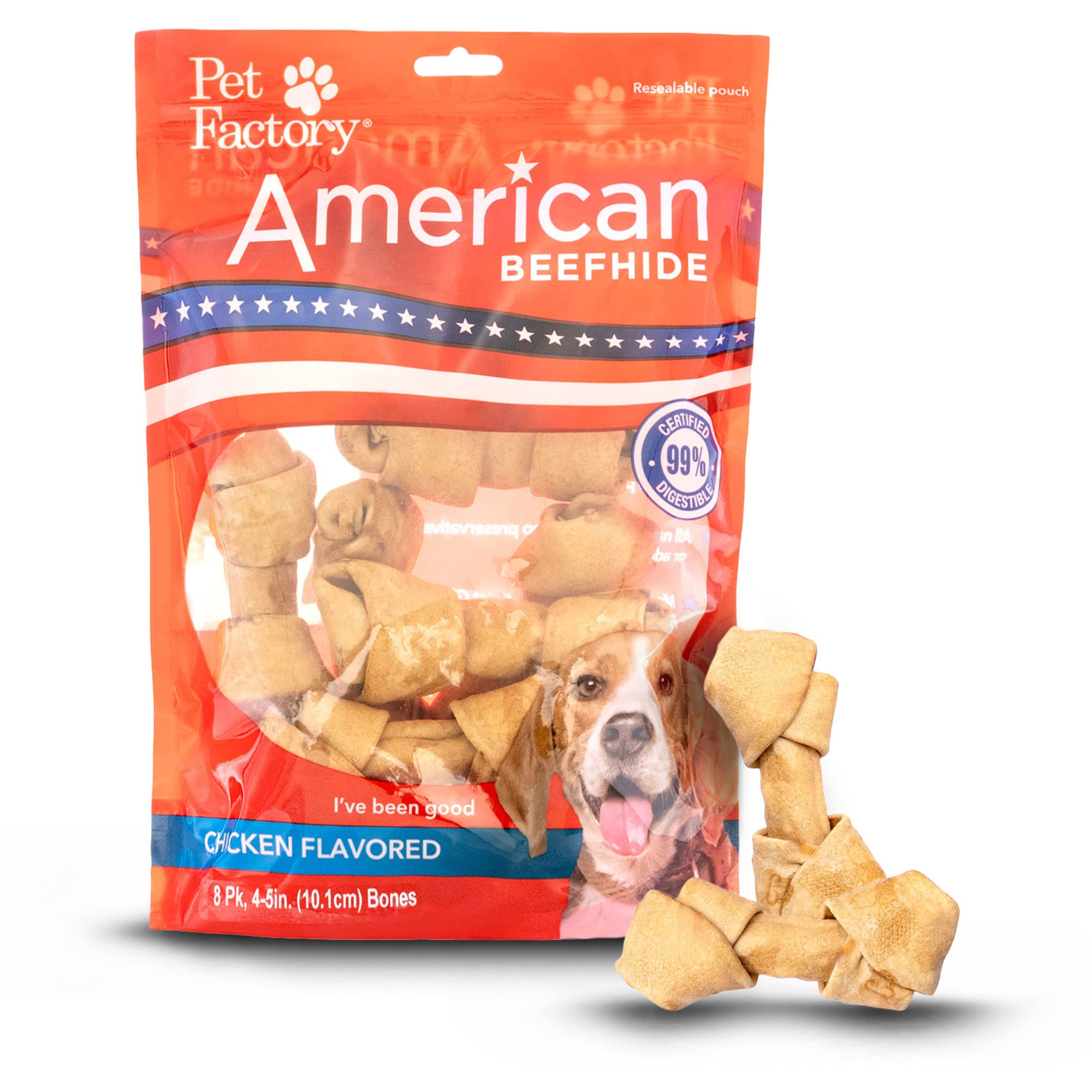 Pet Factory American Beefhide hueso nudo de 4-5 pulgadas para masticar seguro