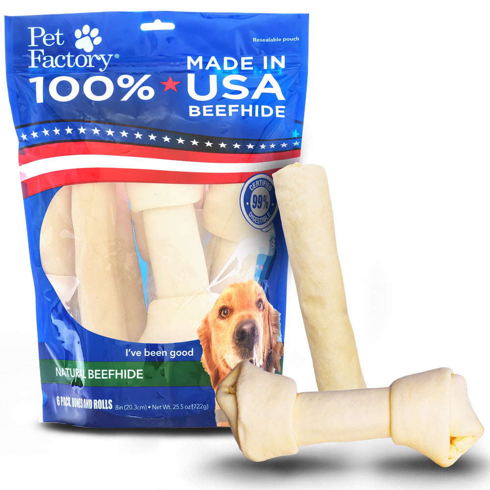 Pet Factory Hueso de cuero de res 8-9 pulgadas para masticar seguro