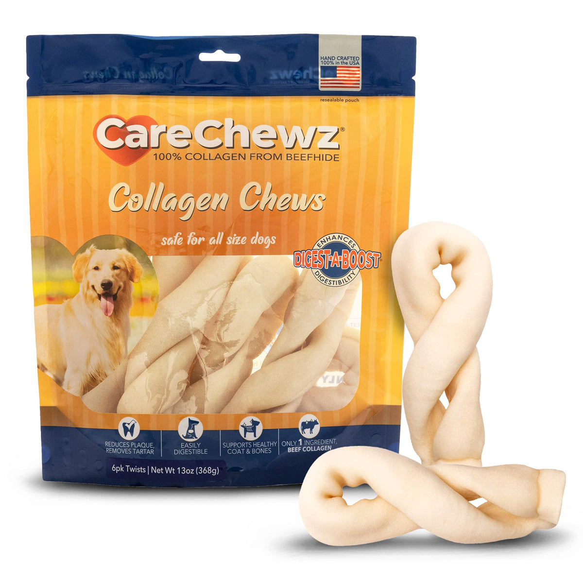 CareChewz de Pet Factory, twists de colágeno, sabor natural, limpieza dental suave