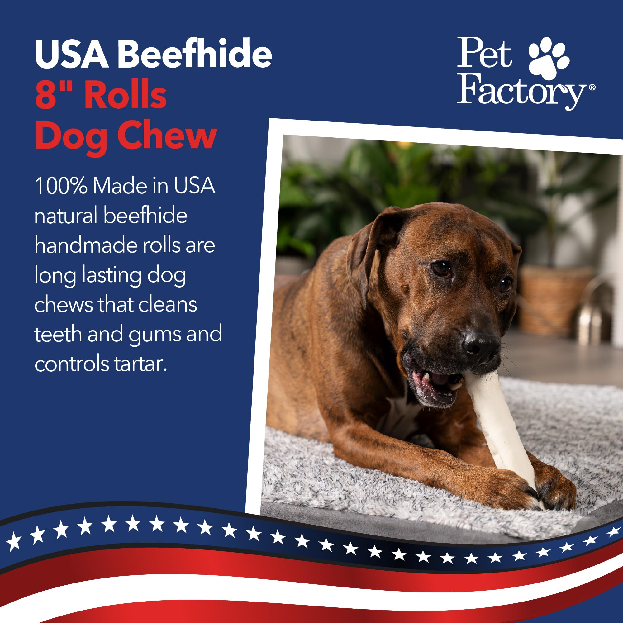 Pet Factory: hueso de res de Estados Unidos, ideal para entretenimiento diario.