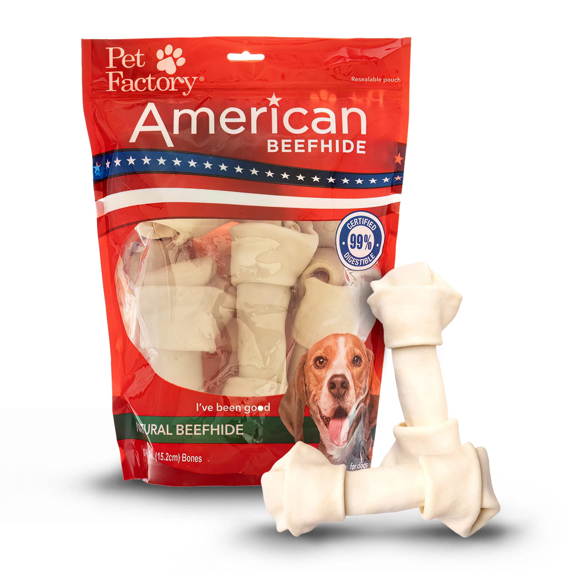 Pet Factory huesos de piel de res con nudos de 6-7 pulgadas para masticación prolongada.