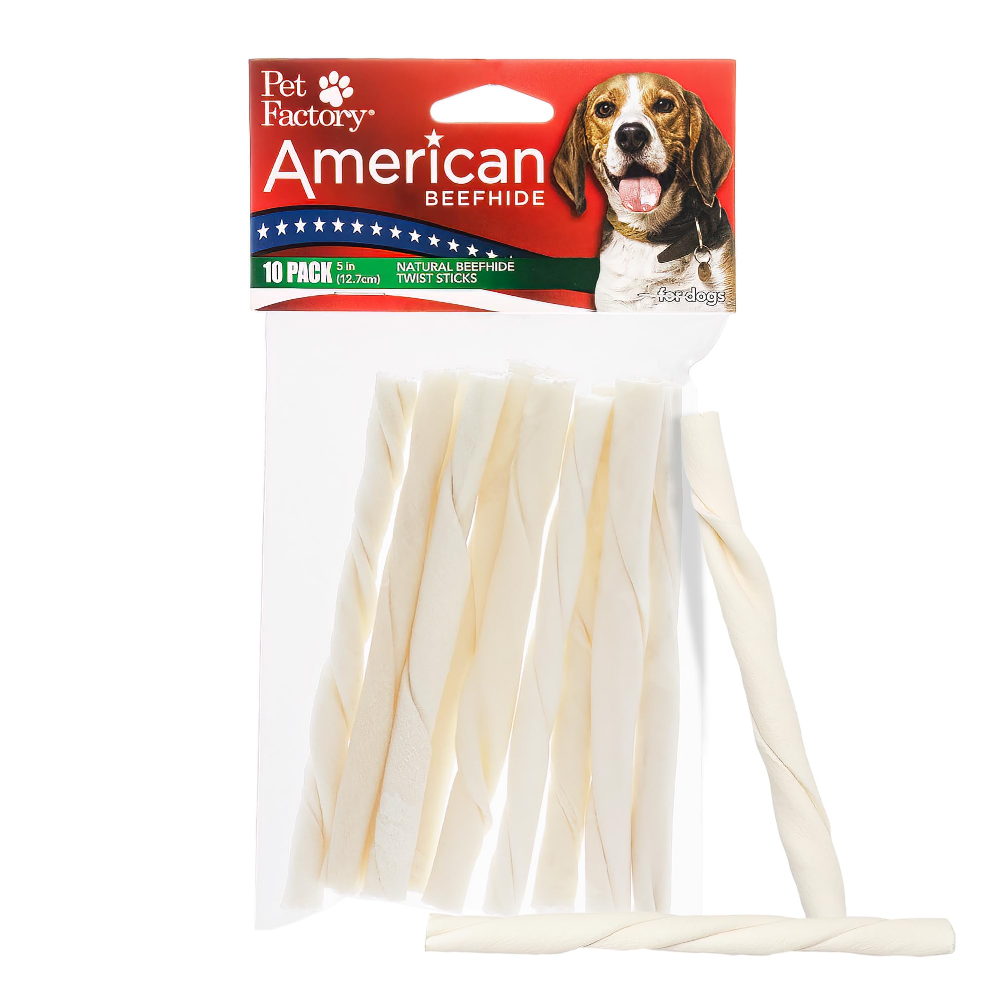 Pet Factory palitos torcidos de cuero crudo de res frente: masticable natural que satisface el impulso de masticar