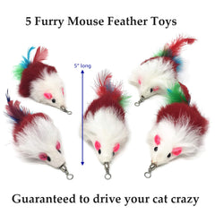 Pet Fit For Life ratones peludos con plumas para persecución interactiva segura.