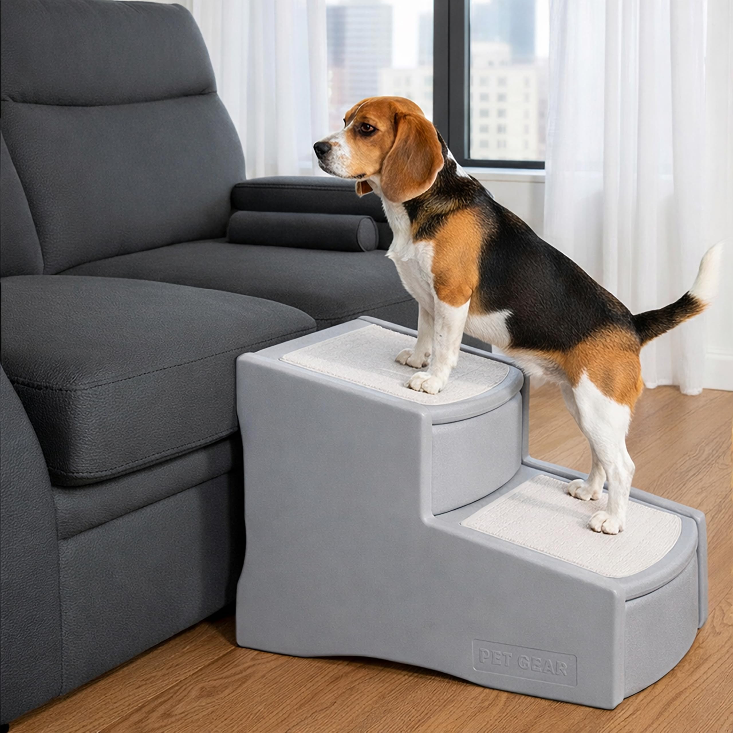 Pet Gear Easy Step II, escalera para mascotas con dos pasos, facilita subir con confort.