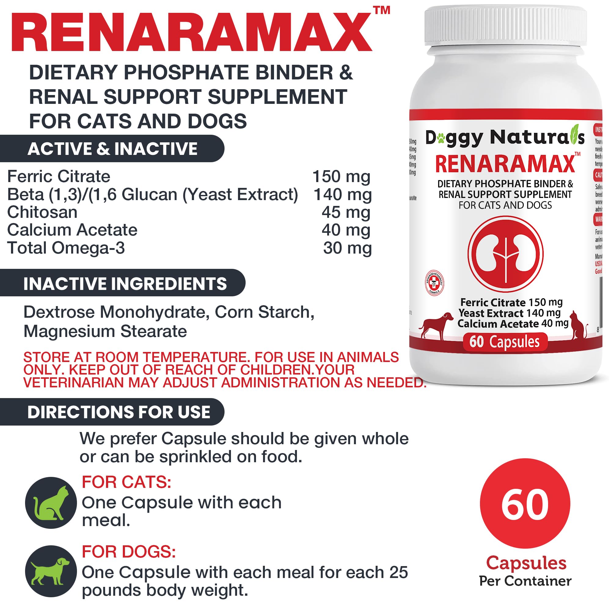 Renaramax cápsulas espolvoreables, fácil administración sobre comida para mascotas