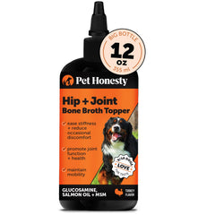 Pet Honesty vertido de aceite de salmón desde la botella, mejora movilidad potencial.