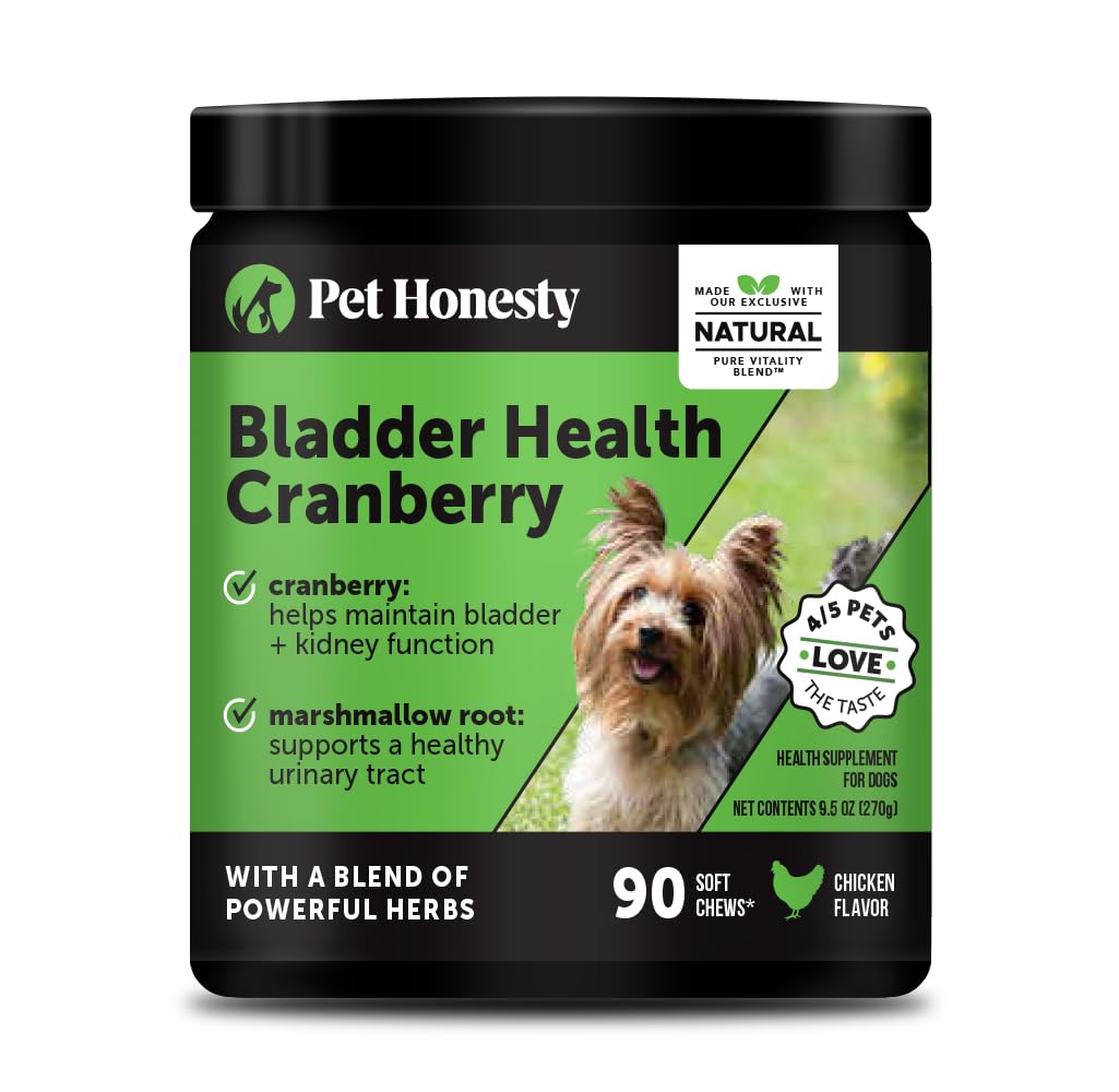 Pet Honesty Bladder Health Cranberry Chews frente: posible apoyo a la salud renal y urinaria