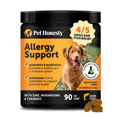Pet Honesty gomitas alergia perros en envase; posible alivio de picores.