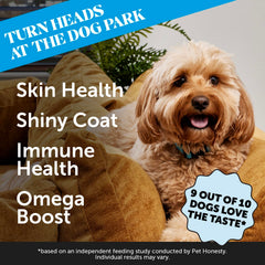 Pet Honesty etiqueta del producto con información de omega-3 para perros