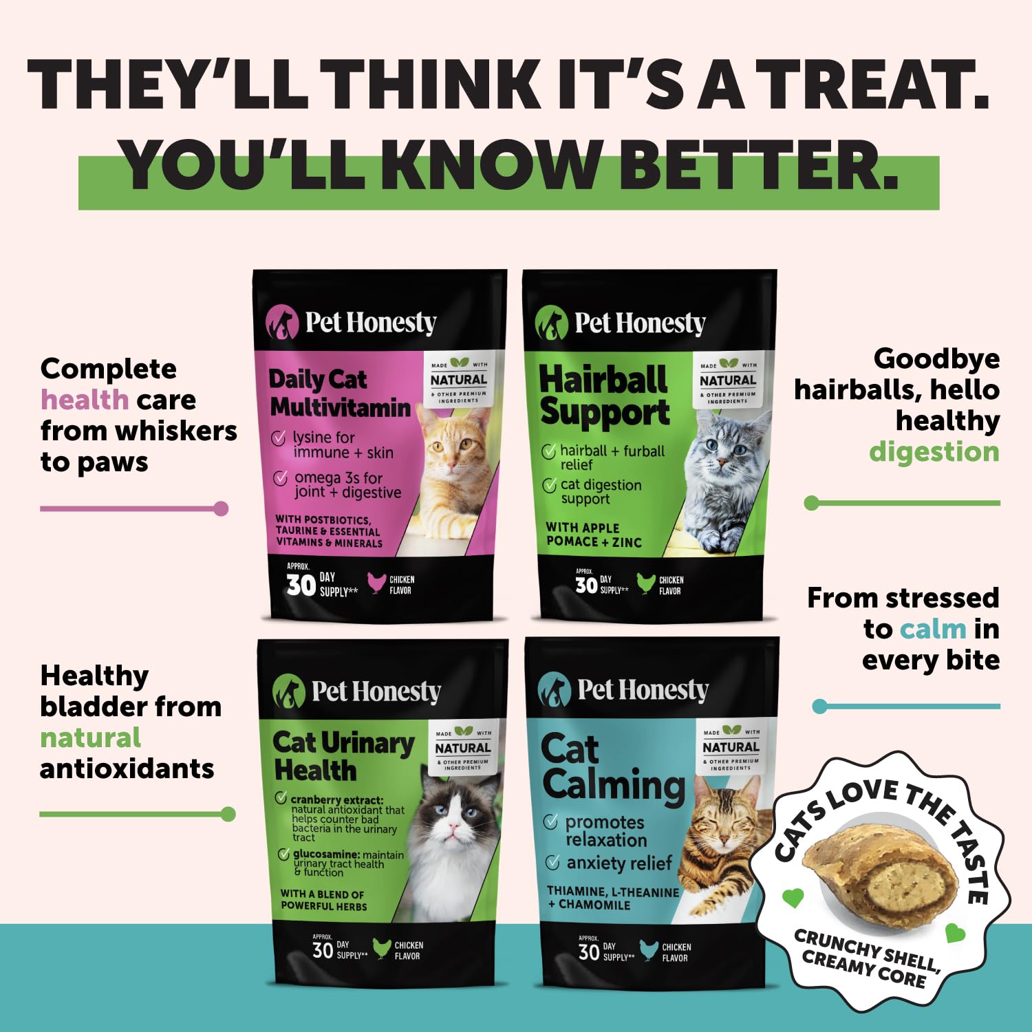 Pet Honesty Gatos Multivitamin, omega-3 para piel y pelaje
