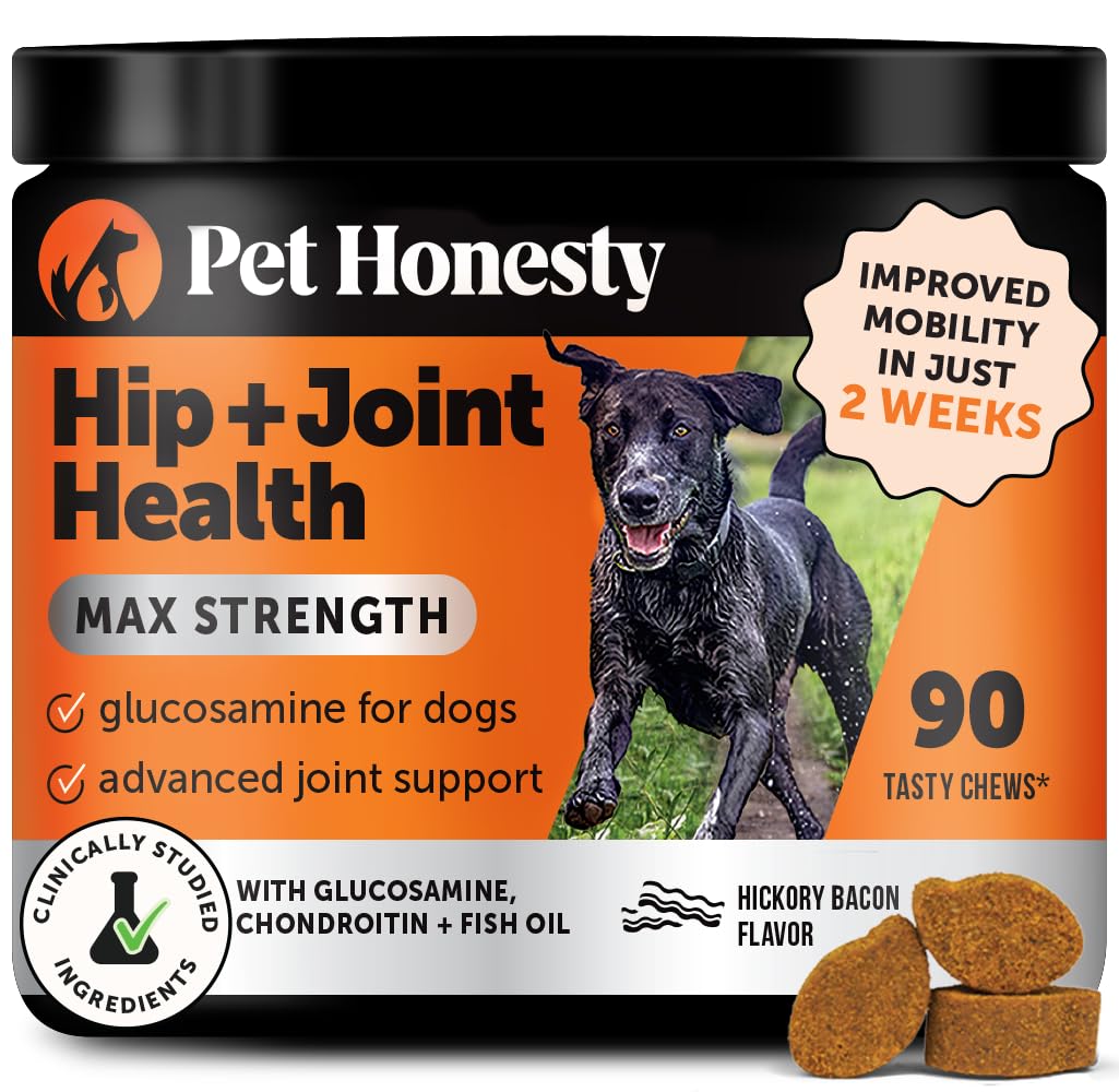 Pet Honesty Hip & Joint Health Max Strength en bote, soporte para movilidad en perros.