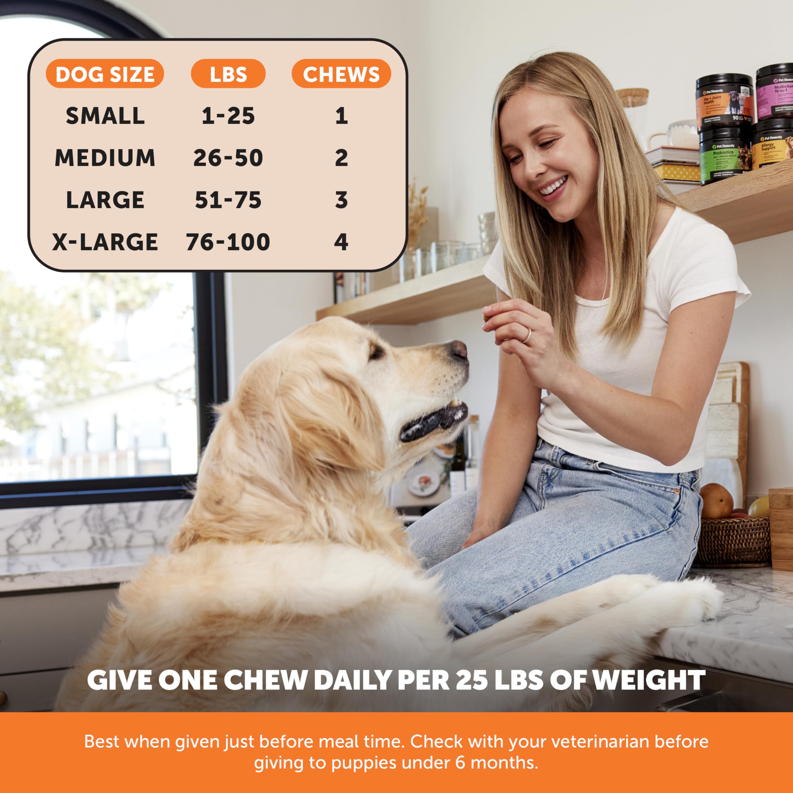 Pet Honesty Hip & Joint, perro comiendo sabrosa golosina de movilidad.
