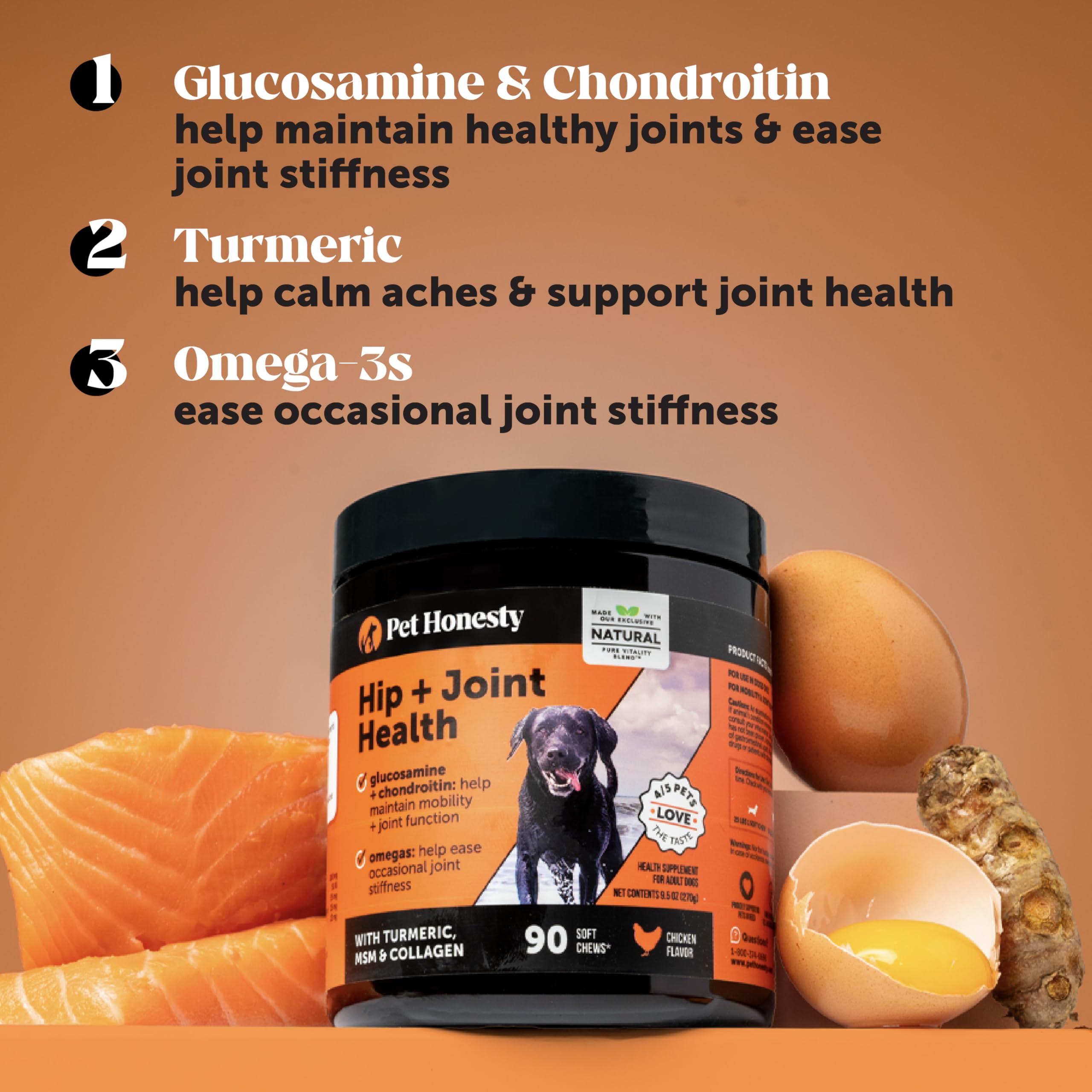 Pet Honesty Aceites de omega-3 para salud articular durante el juego.