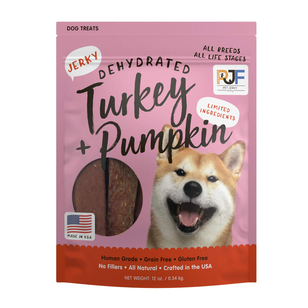 Pet Jerky Factory pavo-calabaza en bolsa de 12 onzas para premiar