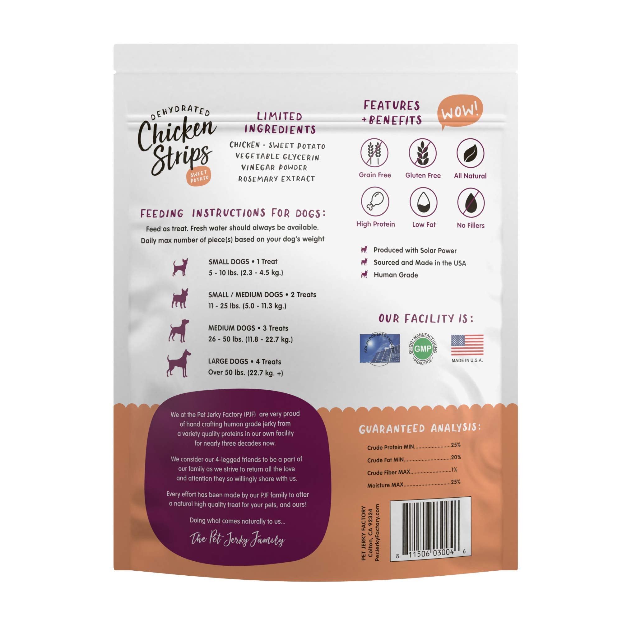 Pet Jerky Factory textura suave y tierna, ideal para entrenamiento diario.