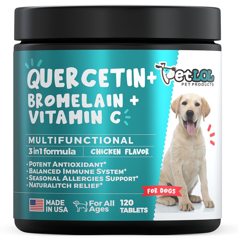 PET LOL Quercetina para perros: botella con tabletas masticables para alergias posibles
